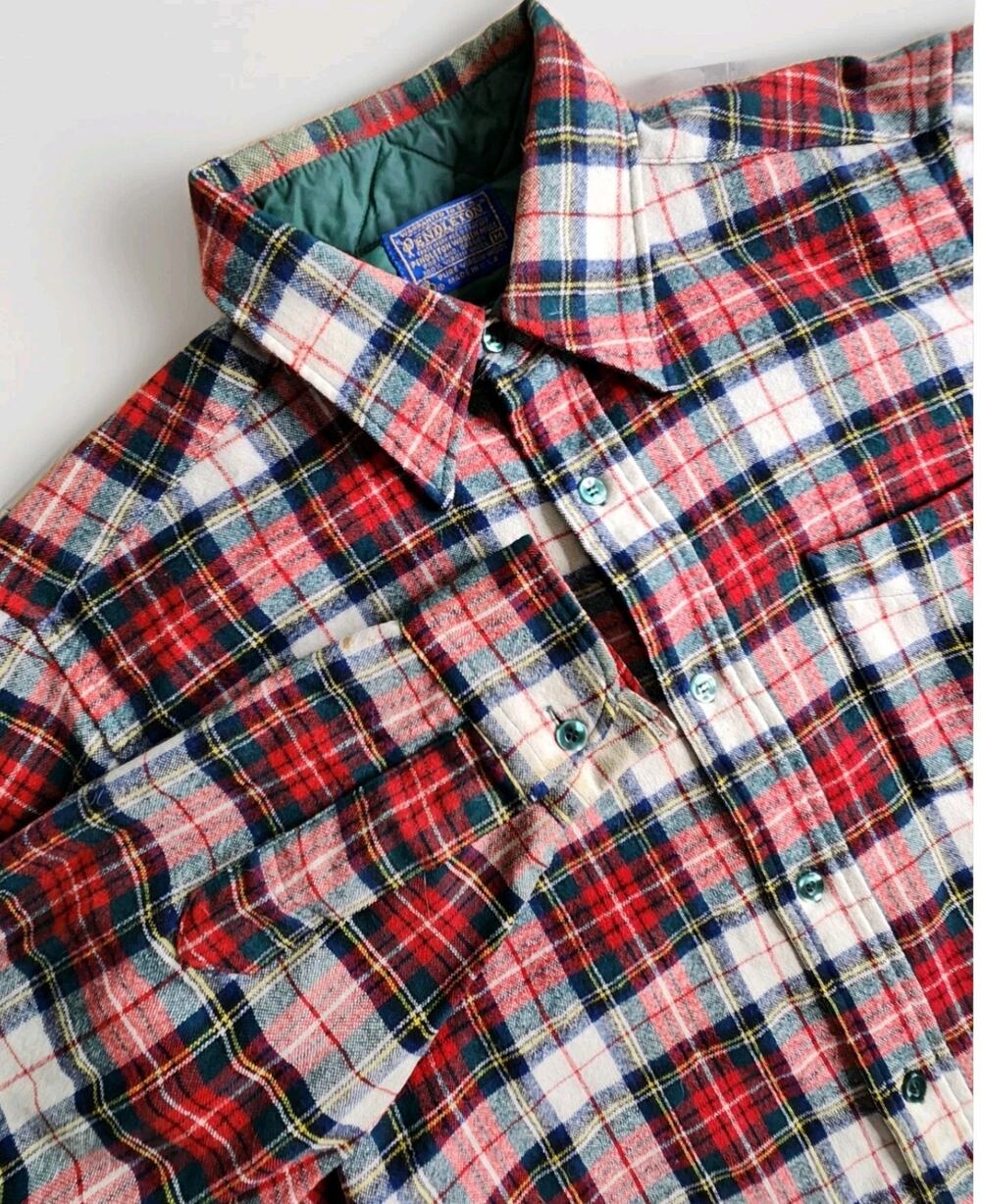 Vtg Pendleton 60s Country Traditionals Men Wool Flannel Plaid Button Up Shirt M